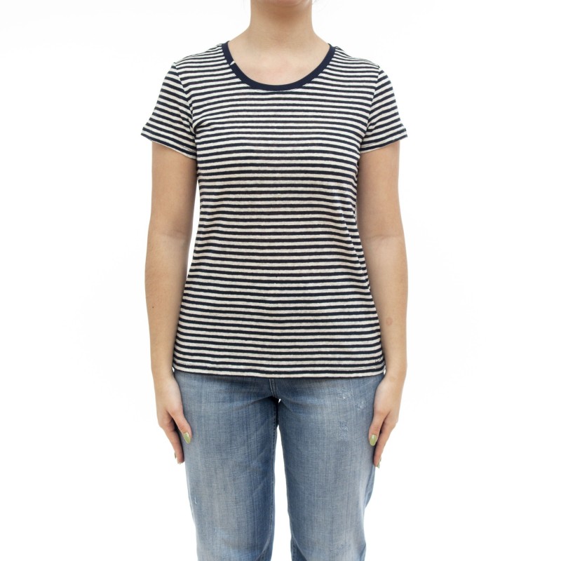 Acquista Maglia piquet donna smanicata con rouches white. A31208BIANCO di  SUN68 | Milano 51